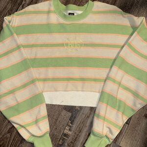 Urban Outfitters BDG Green Pink Cropped Striped Sweatshirt Small